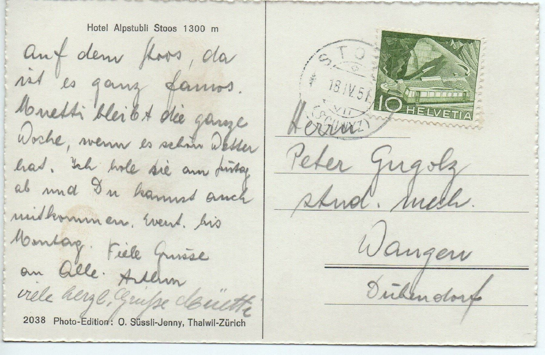 Cartoline postali: STOOS Hotel Alpstubli – Usato da Jona venduto da philajona 1