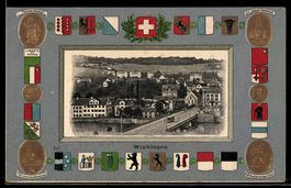 Präge-AK Zürich, Wipkingen, Ortsansicht mit Brücke und Stras