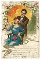 Liebespaar  Wirst Du's wohl erraten ?  Jugendstil-Litho 1902