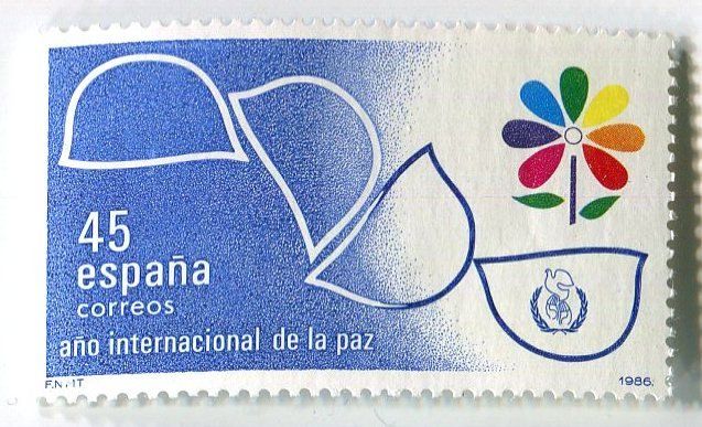 Tutti i francobolli: Briefmarke "Jahr des Friedens". Spanien. – Nuovo e nell'imballaggio originale da Basel venduto da Butsch5