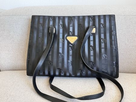 Maison Mollerus Shopper Tasche Schwarz Gestreift Damen 