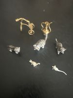 Miniaturen Set Katzen Mäuse Fahrrad Kanne 6 Teile antik