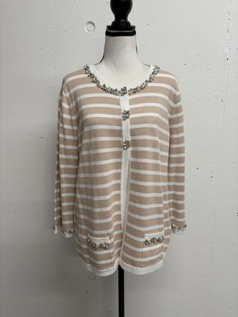 Leo & Ugo Twinset Strickjacke Gr. 40 Beige/Weiss Viskose