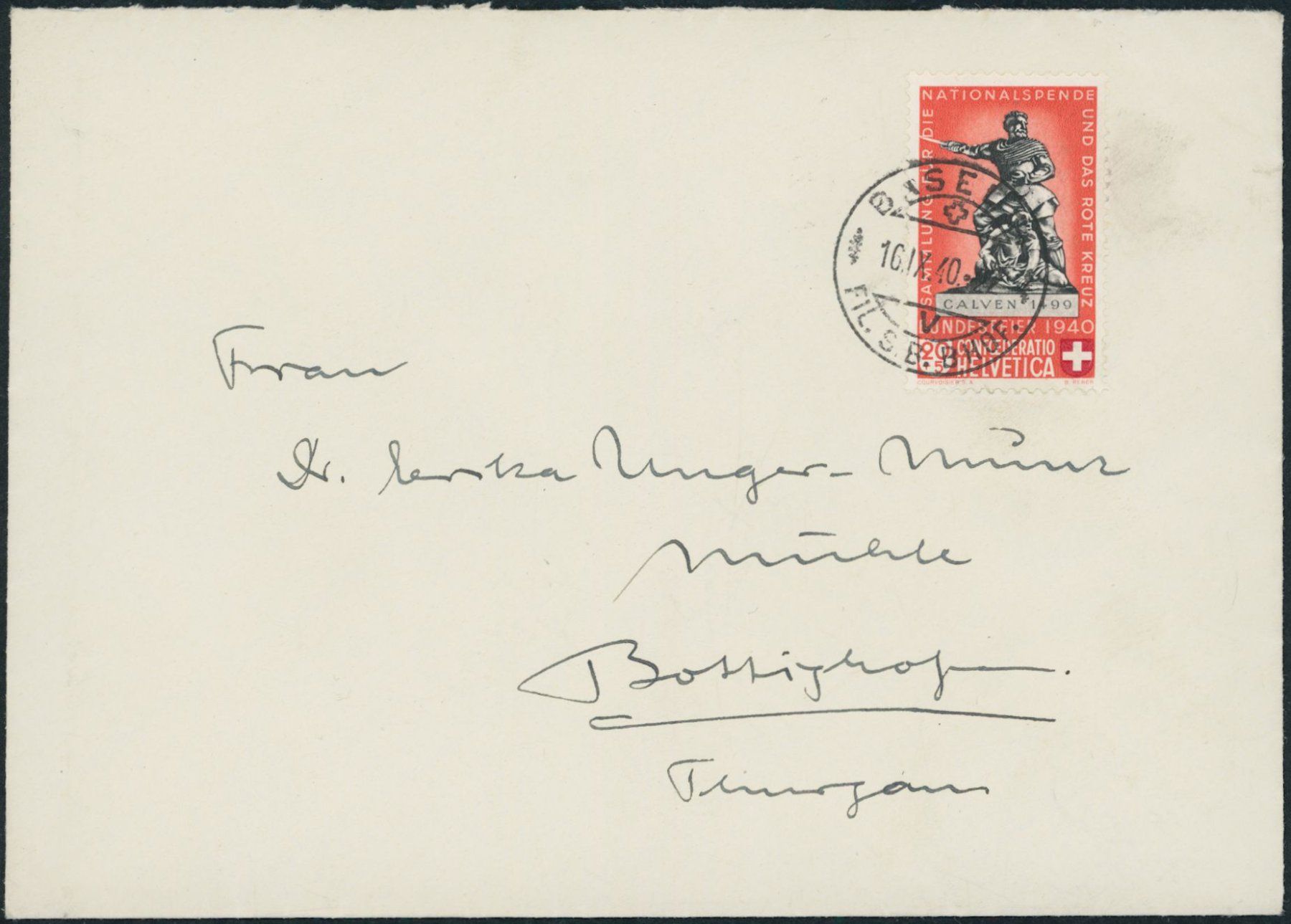 Alle Briefmarken: 1940 - Pro Patria - Brief - EF - " die hellrote 5c" – Gebraucht aus Schindellegi von leecollect