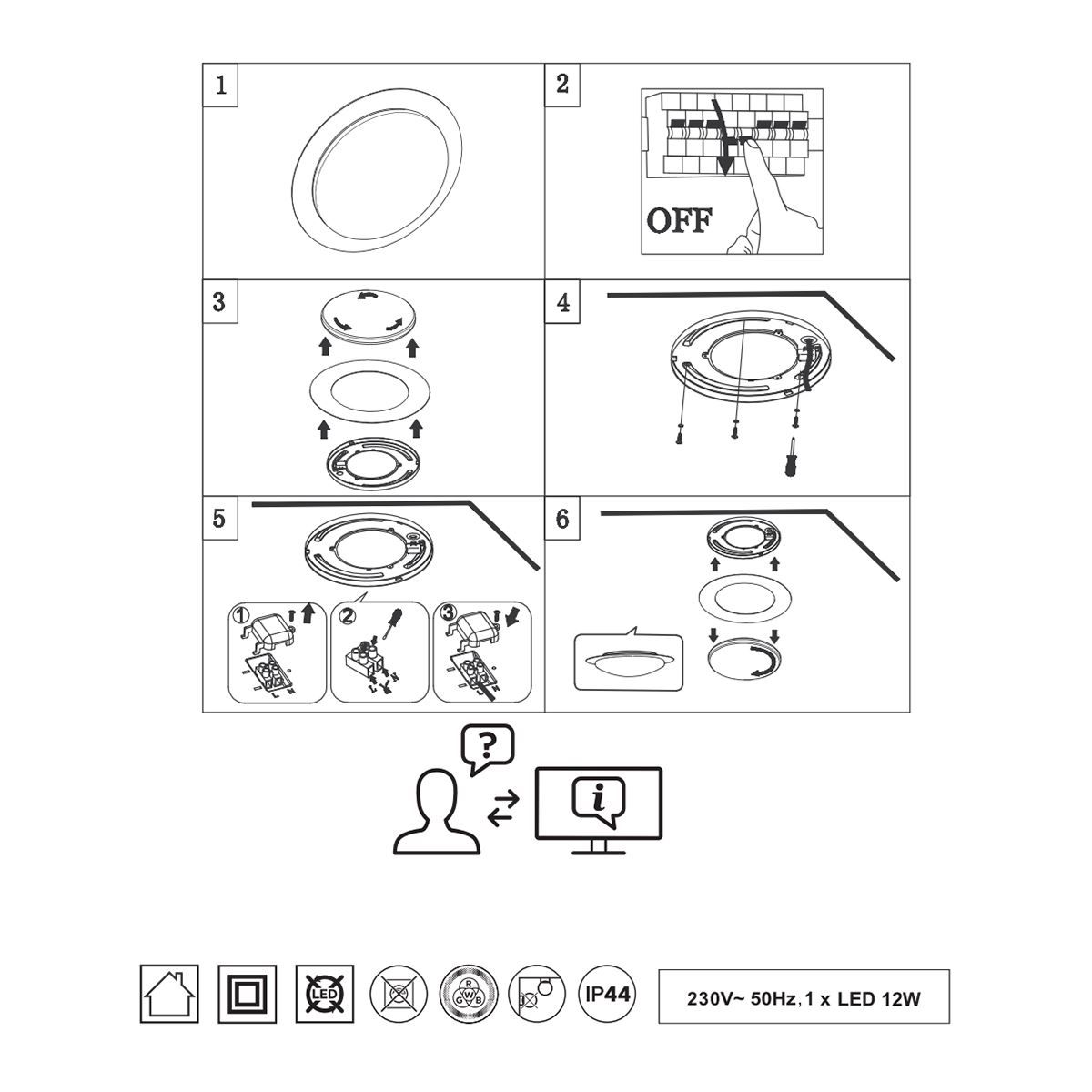 Lampadari & plafoniere: LED Deckenleuchte, Weiss, IP44, 35 cm Ø – Nuovo (secondo la descrizione) da Kreuzlingen venduto da Smart-Light 5