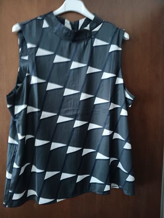 Damen Bluse ärmellos olive beige geometrisch gemustert neu 