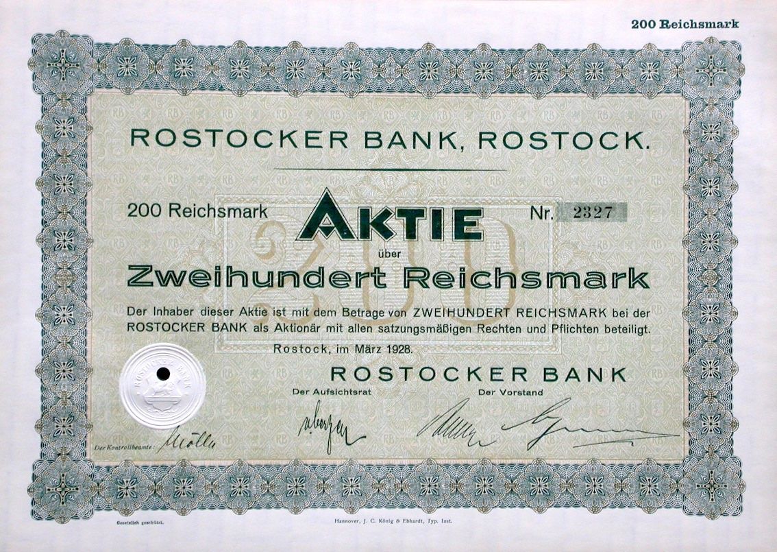 Dokumente: Rostocker Bank, Rostock - 1928 – Gebraucht aus Solothurn von Sgasche