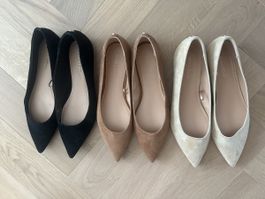 3 Paar Ballerinas in Grösse 38 – Beige, Braun & Schwarz