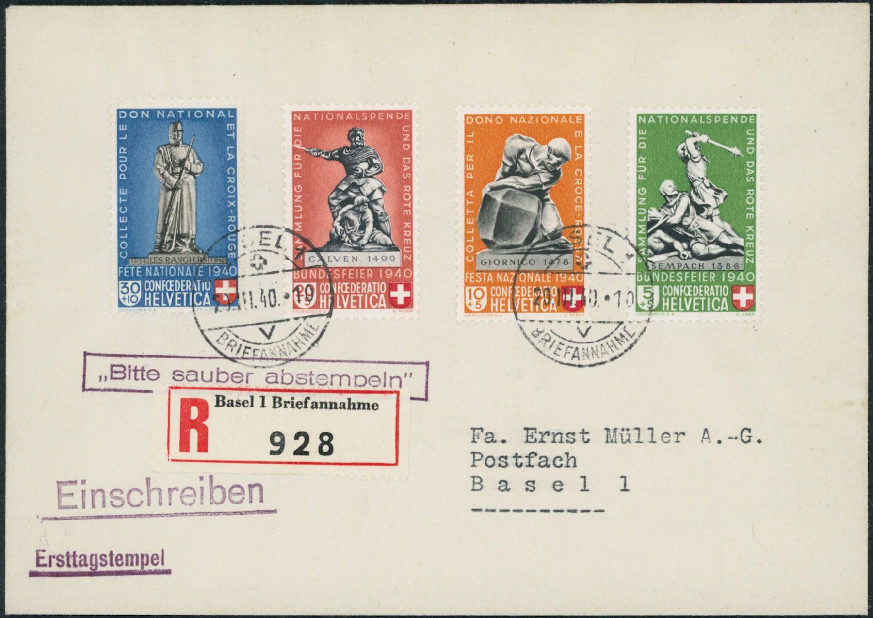 Alle Briefmarken: 1940 - Pro Patria - Ersttagsbrief FDC ET – Gebraucht aus Schindellegi von leecollect