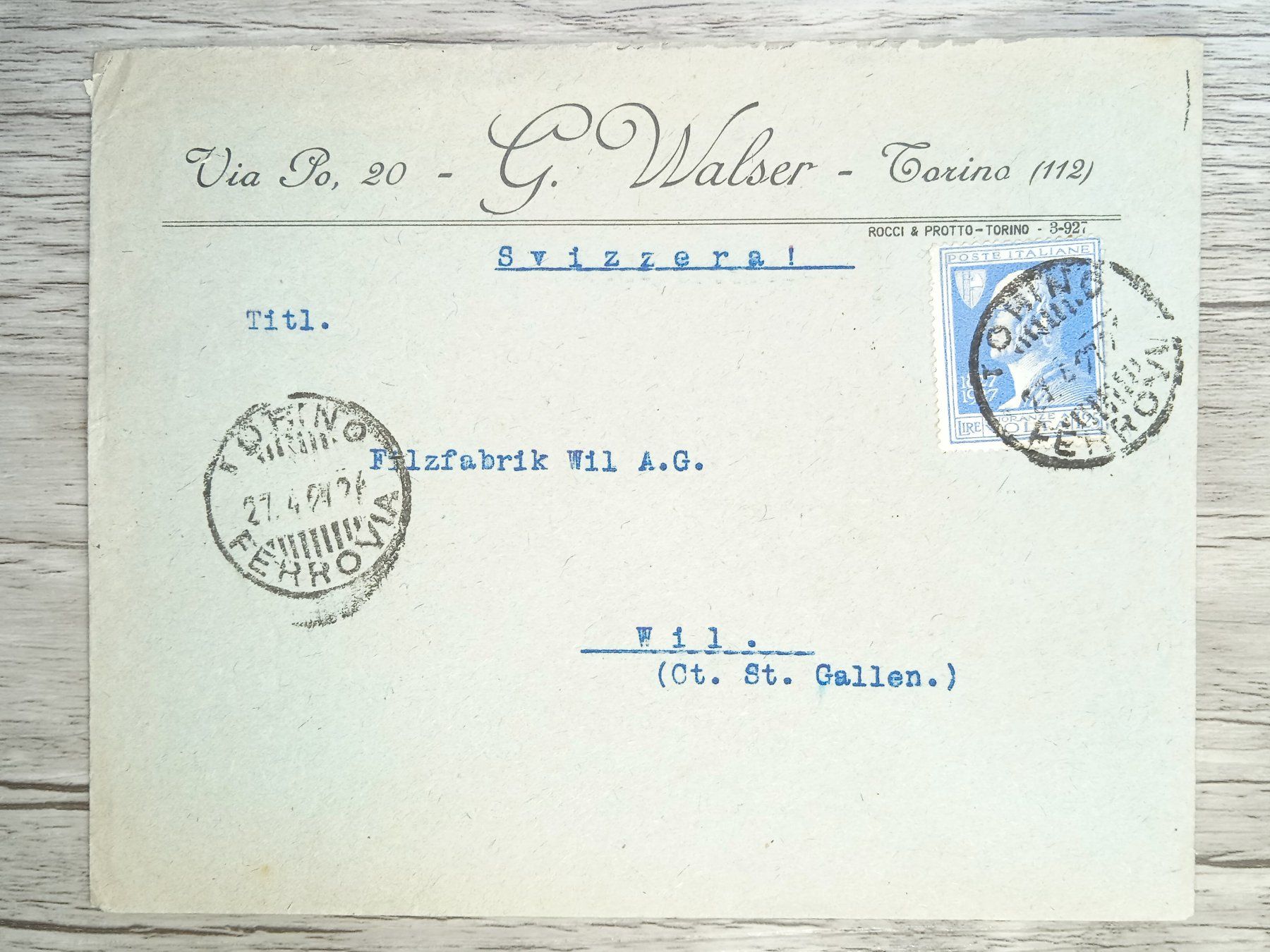 Tutti i francobolli: TR80 Enveloppe + Timbre Italie 1927 – Usato da Cousset venduto da Patrick_Collections