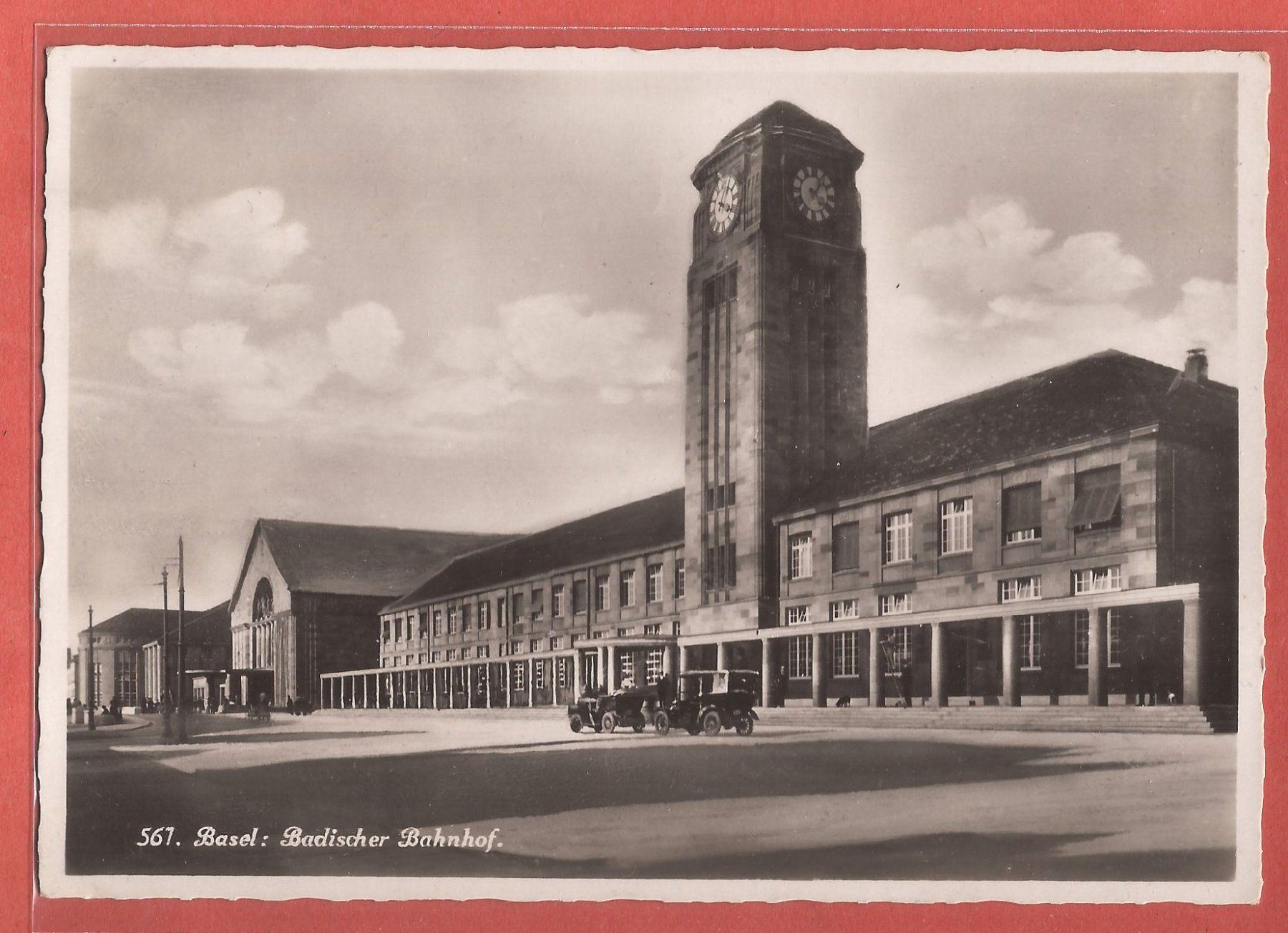 Cartoline postali: Basel - Oldtimer vor Badischem Bahnhof - ca. 1930 – Usato da Fislisbach venduto da Porano