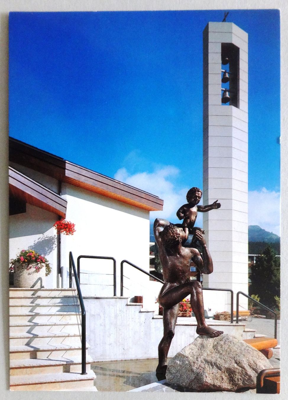 Ansichtskarten: Statue de St-Christophe, H. Erni, Chapelle de Crans – Gebraucht aus Fétigny von Billy2miny