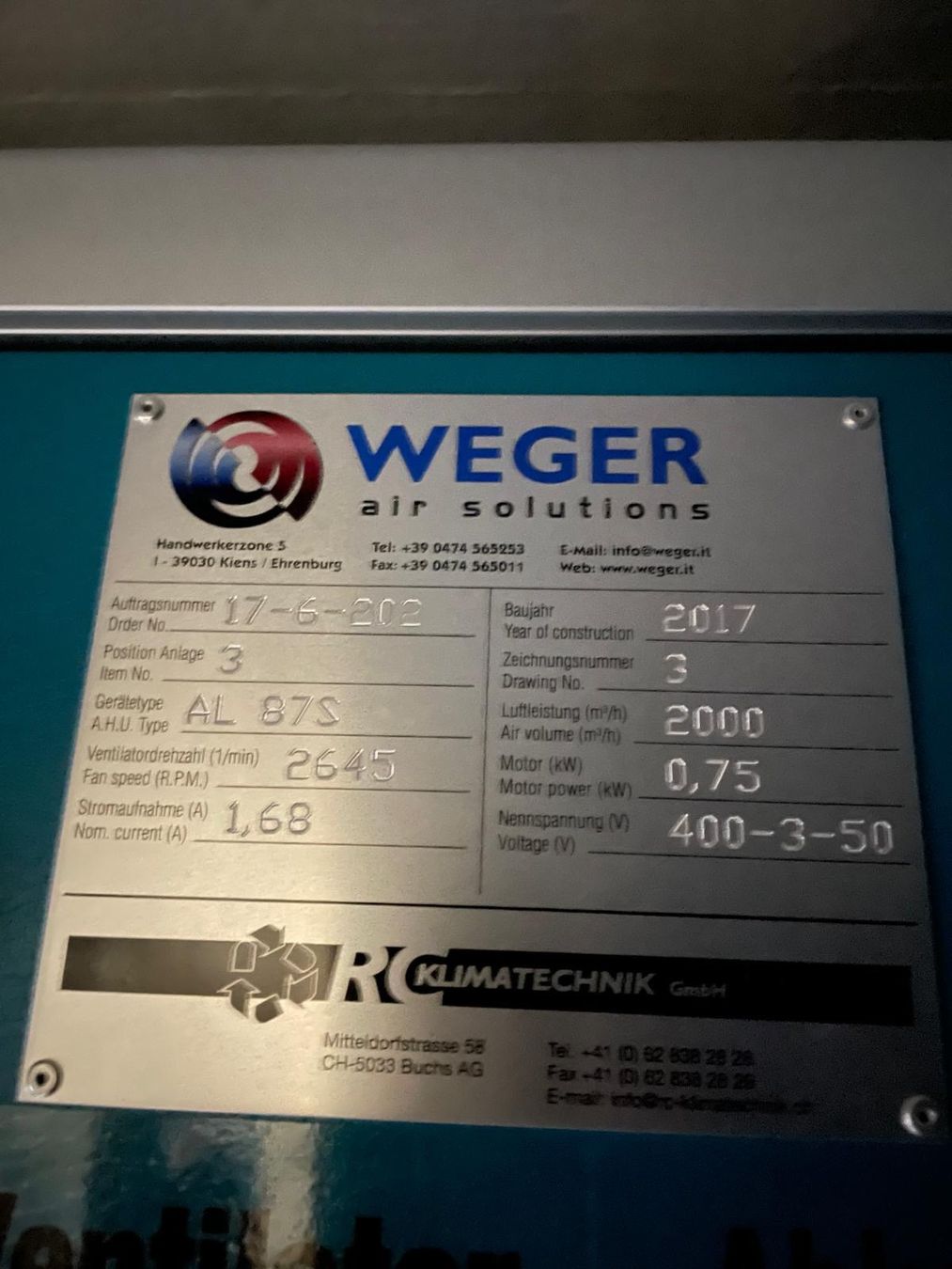 Purificateurs d'air: Weger Lüftung Monoblock – D'occasion à Dietlikon par HighspeedUmzug 1