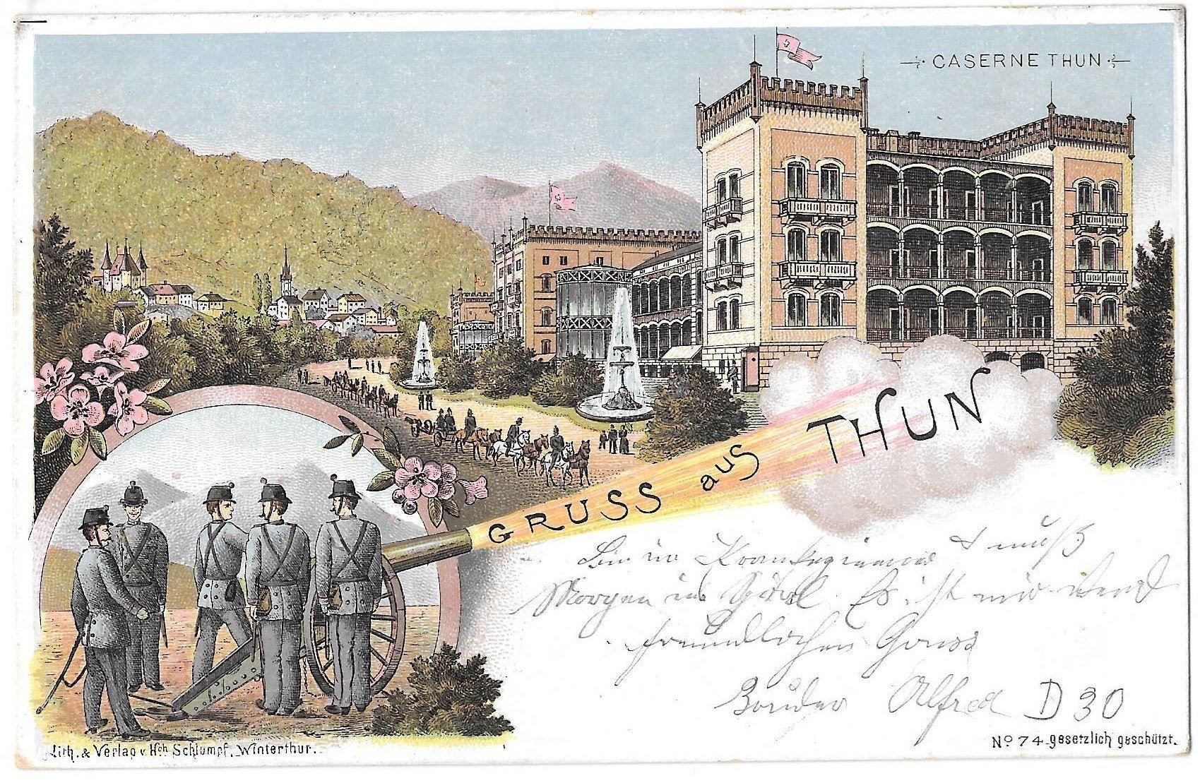 Cartoline postali: Thun Lithografie Kaserne Feldpoststempel – Usato da Olten venduto da clotaldi