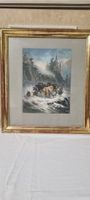 Bild Alpwirtschaft Winter Landschaft mit Tieren gerahmt
