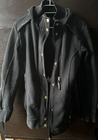 Bench Jacket: Black, hooded, perfect for cooler weather