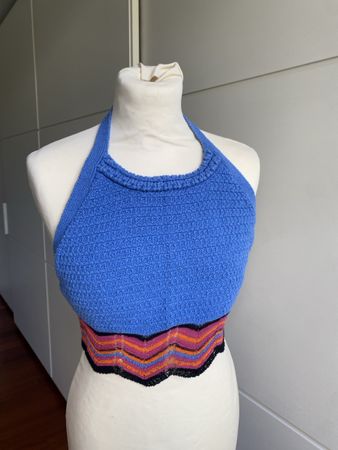 Zara Top, Gr. L, blau gehäkelt, perfekt für den Sommer!