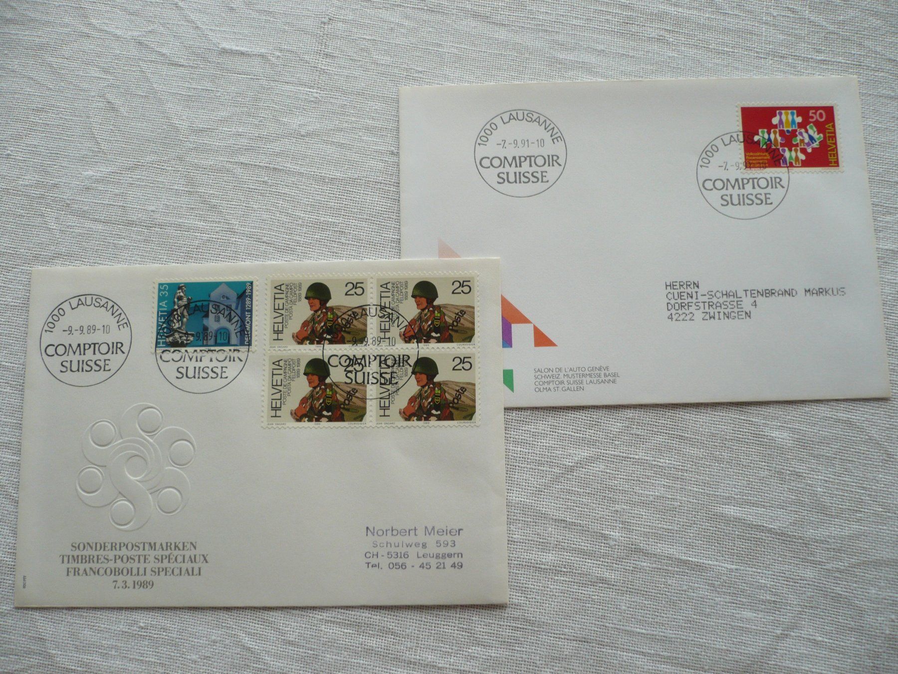 Alle Briefmarken: 1989 - 91 2 Belege COMPTOIR – Gebraucht aus Zürich von saltandpepper008