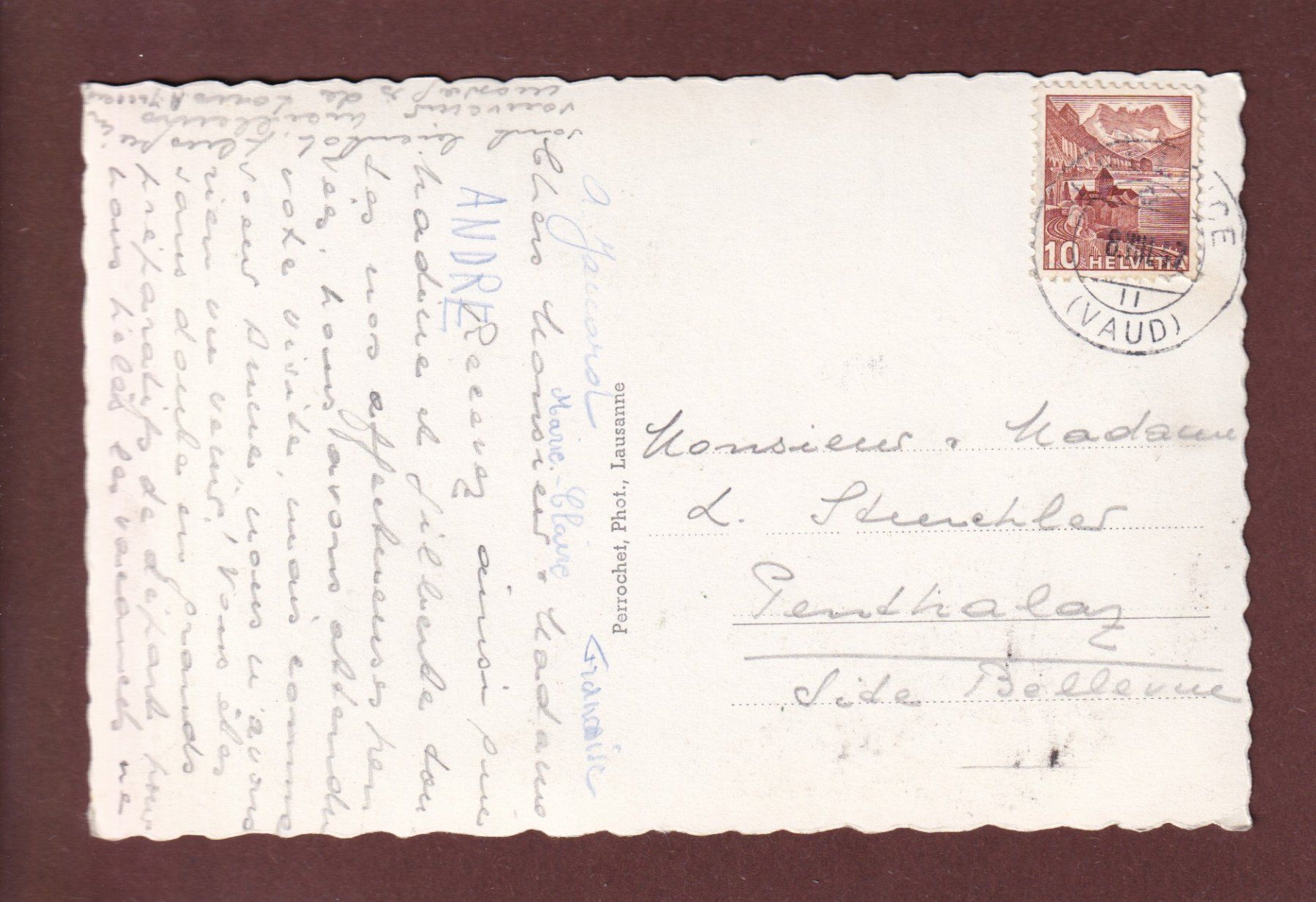 Cartoline postali: ST. SULPICE - Eglise - 1947 – Usato da Pully venduto da nicecards 1