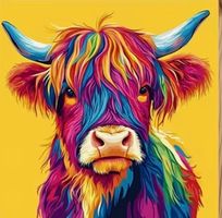 Kreuzstich-Sticken-Highland Kuh-Pop Art-Handarbeit-30x30cm