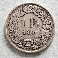 Schweizer 1‑Franken‑Münze von 1910 aus Silber (0.835), 5 g.