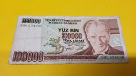 Seltene Türkische Lira Banknote, 100000, Vintage Geldschein