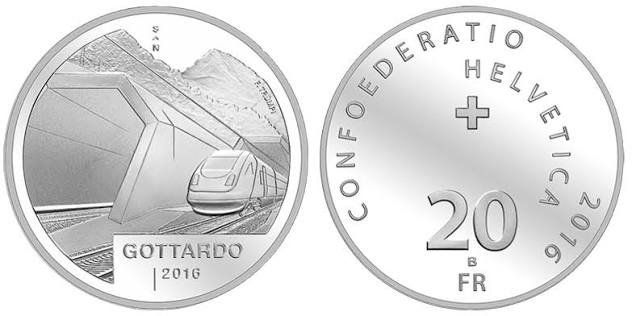 Tutti le monete: Silbermünze CHF 20.- Gottardo 2016 – Usato da Thônex venduto da Dumas02