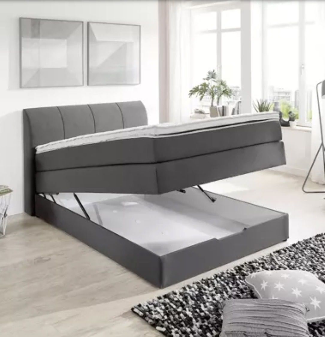 Lits: Boxspringbett 120x200 anthrazit inkl. Topper – D'occasion à Niederwangen BE par KuE.00 1