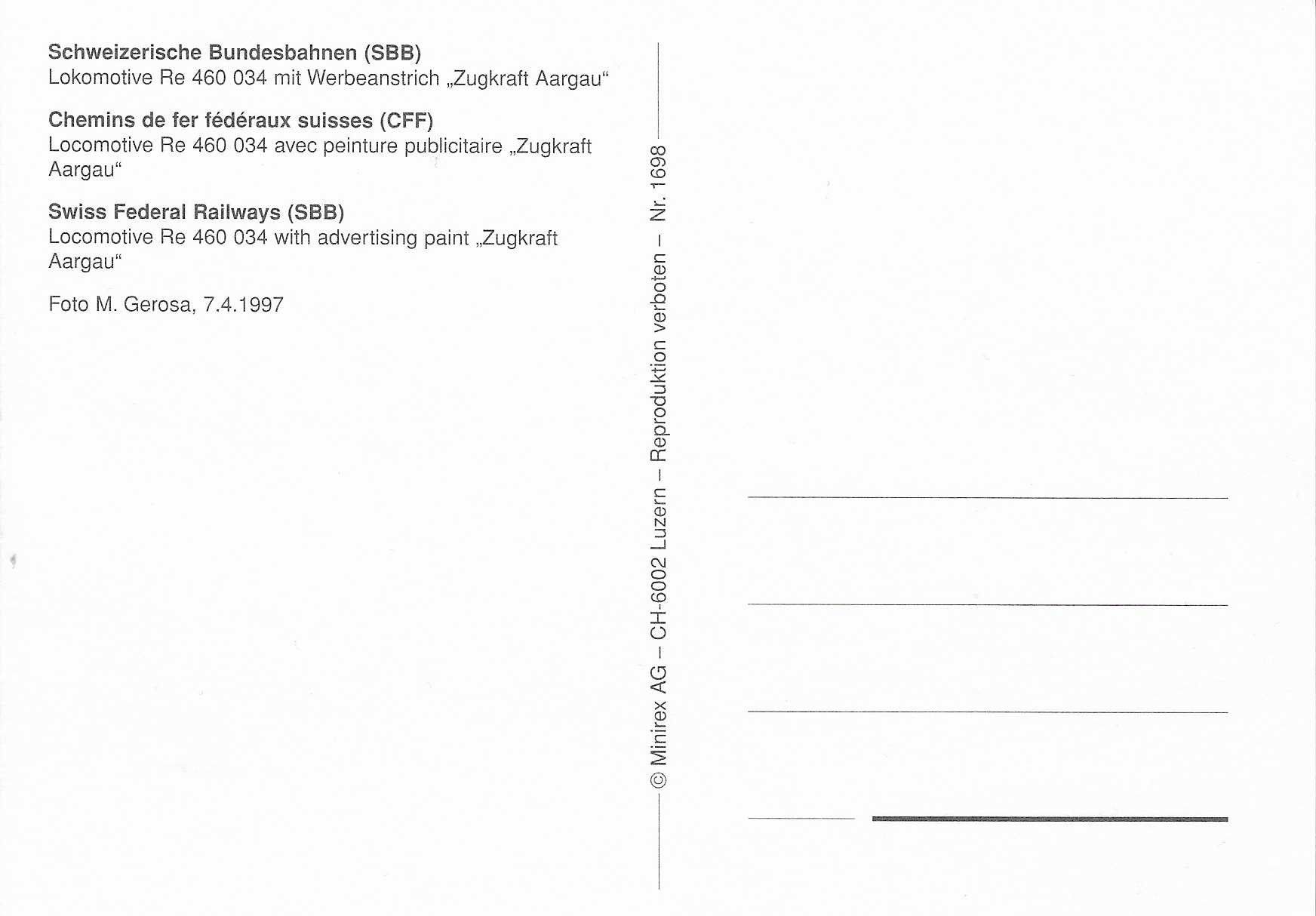 Cartoline postali: SBB Lokomotive Re 460 034 – Nuovo (secondo la descrizione) da Rothrist venduto da Stranglehold 1