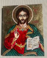 Handgemalte Ikone „Christus Pantokrator“ Holz mit Blattgold
