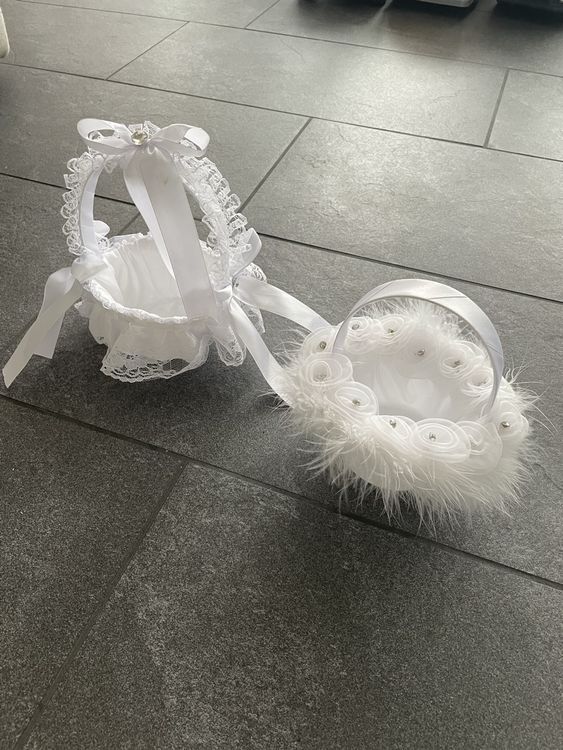 STAFUNI Blumenmädchen-Korb Weiß - Mit Perlen Griff Für Hochzeiten