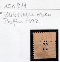 Rollenmarke 158 RM, Perfin HAZ mit Klebstelle oben