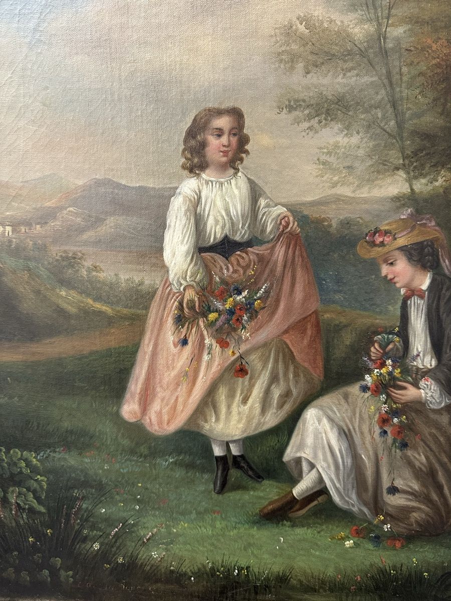 Dipinti: Antikes Gemälde Mädchen mit Blumen Natur 1862 – Usato da Ebikon venduto da Gaenggeliwaar 4