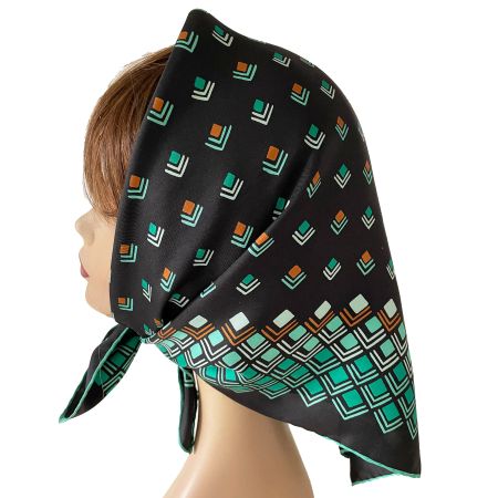 Foulard Carre Seide grafisches Muster schwarz türkis VINTAGE