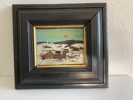 Miniatur Winterlandschaft J.B. Waldburger Öl 7x10 cm