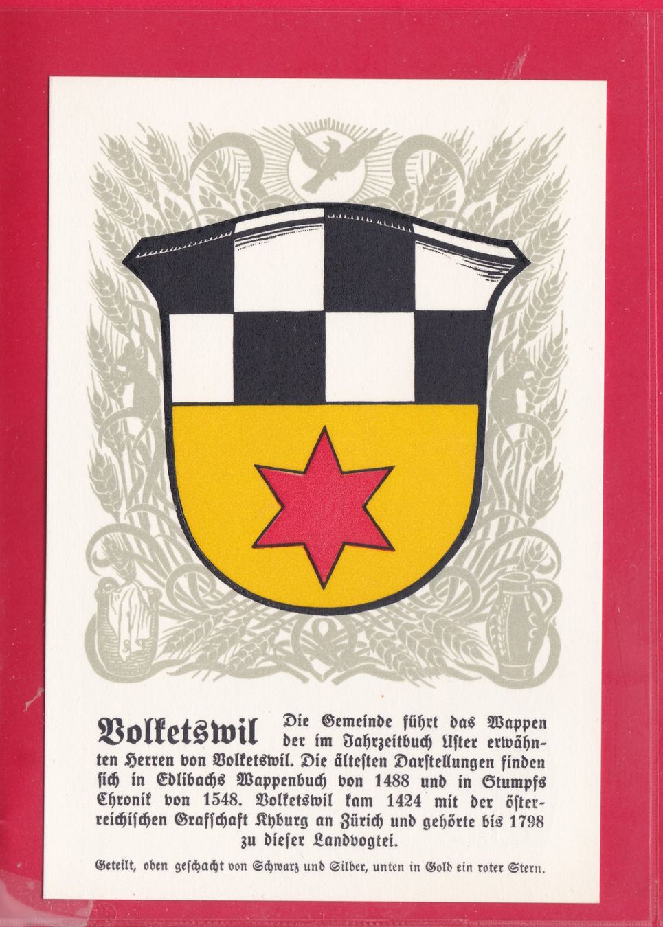 Cartoline postali: ZÜRCHER GEMEINDEWAPPEN, VOLKETSWIL – Usato da Oberrieden venduto da Gebirgsstelze