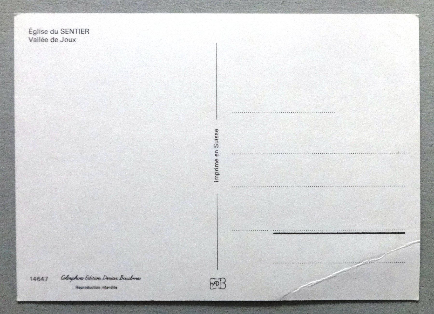 Cartoline postali: Eglise du Sentier, Vallée de Joux – Difettoso da Fétigny venduto da Billy2miny 1