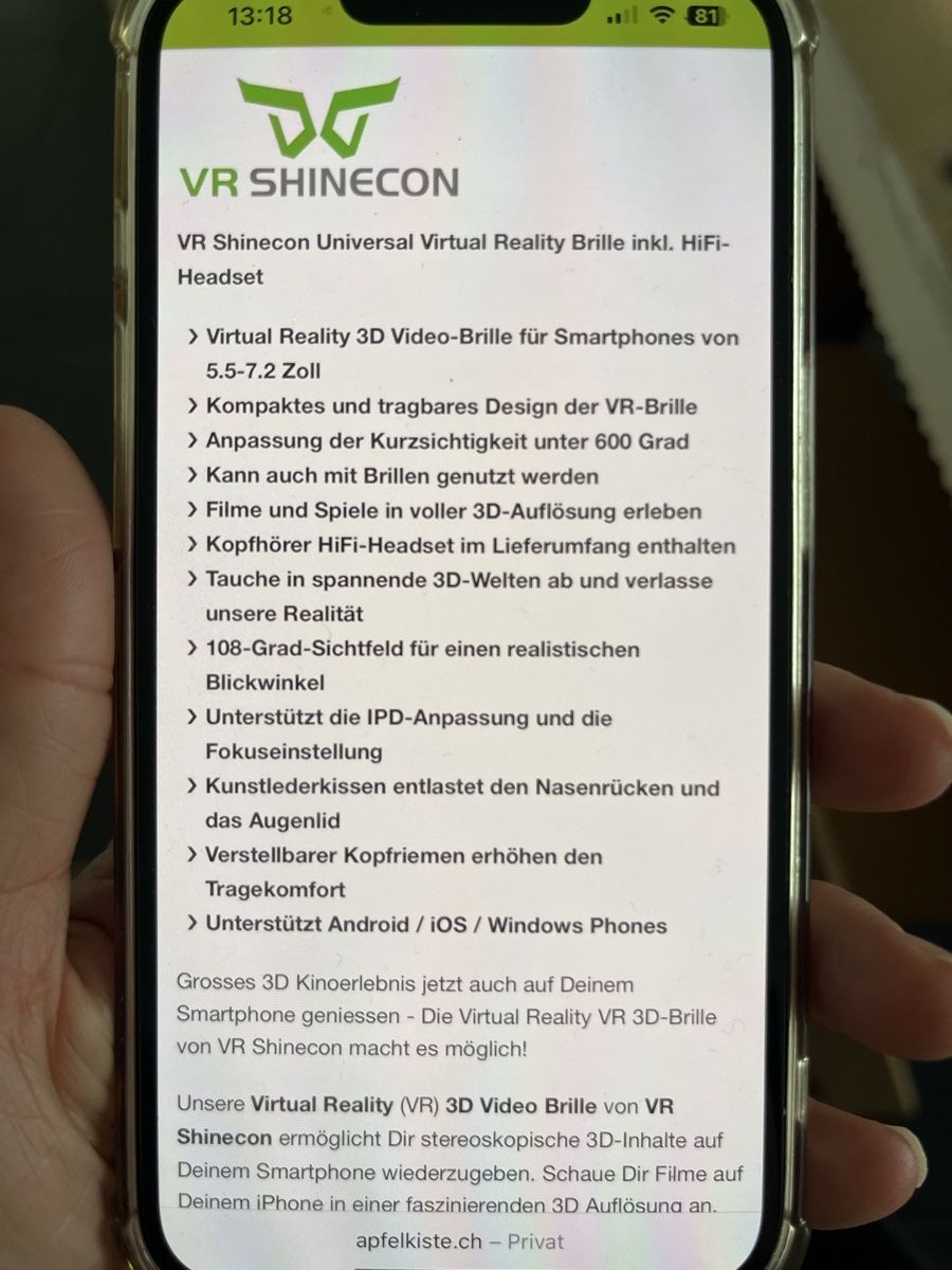 Casco VR: VR Shinecon, VR Brille, Neu – Nuovo (secondo la descrizione) da Richterswil venduto da duffi326464 4