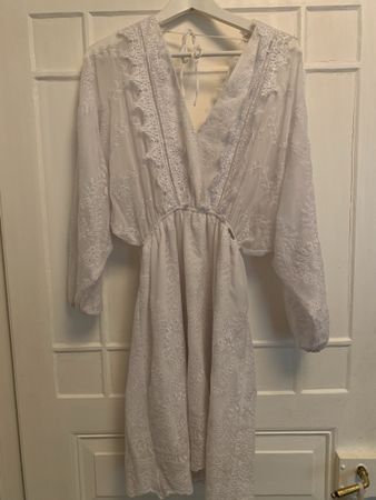 White Dress with Lace and Embroidery Size M
