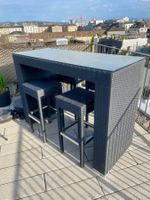 VIPlounge Rattan Bar black Glass schwarz mit 4x Barhocker