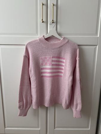 Rosa Strickpullover mit USA-Flagge - Lucilia