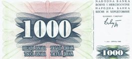 Bosnien Herzigovina 1000 Dinara 1992 P-15 UNZ