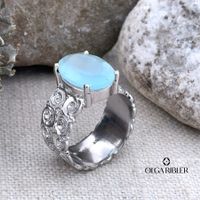 Aquamarin Silber Ring 925 Grösse 54