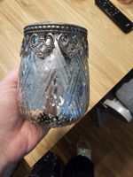 2x Vintage Teelichthalter, Glas Silber Optik