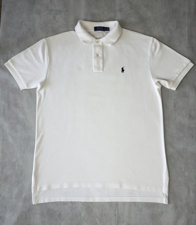Polo Ralph Lauren blanc logo brodé bleu marine - L #27