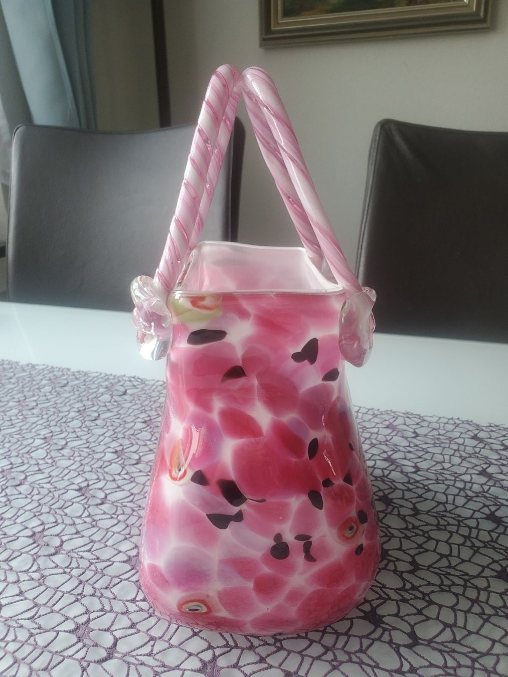 Vasi & Recipienti: Vintage Glas Vase Handtasche Rosa – Usato da Frauenfeld venduto da BeneFull 2