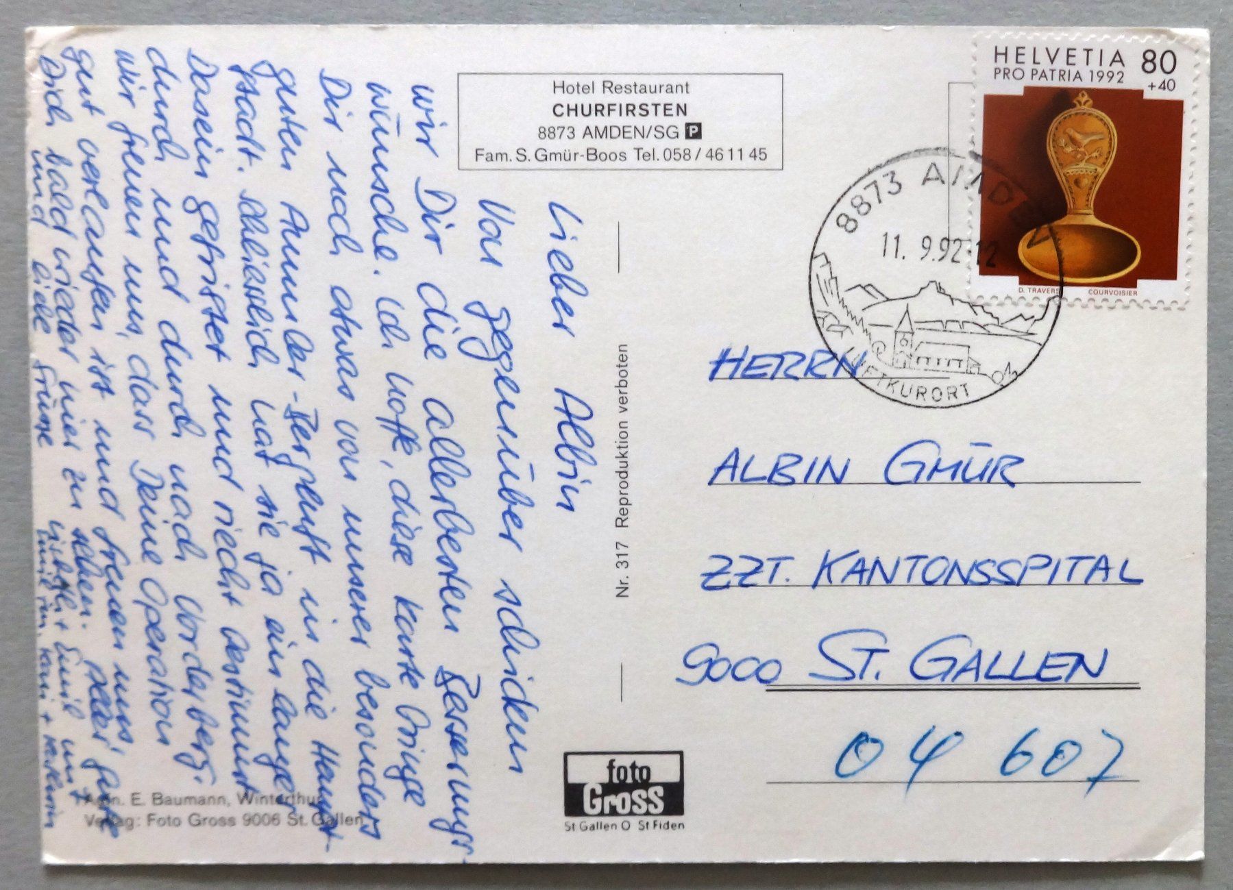 Cartoline postali: Hotel Rest. Churfisten, Amden – Difettoso da Fétigny venduto da Billy2miny 1