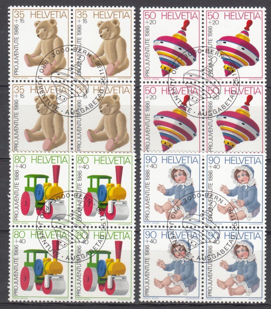 Alle Briefmarken: SBK J298 - J301 im 4er-Block mit ET – Gebraucht aus Bürglen TG von StampGraf