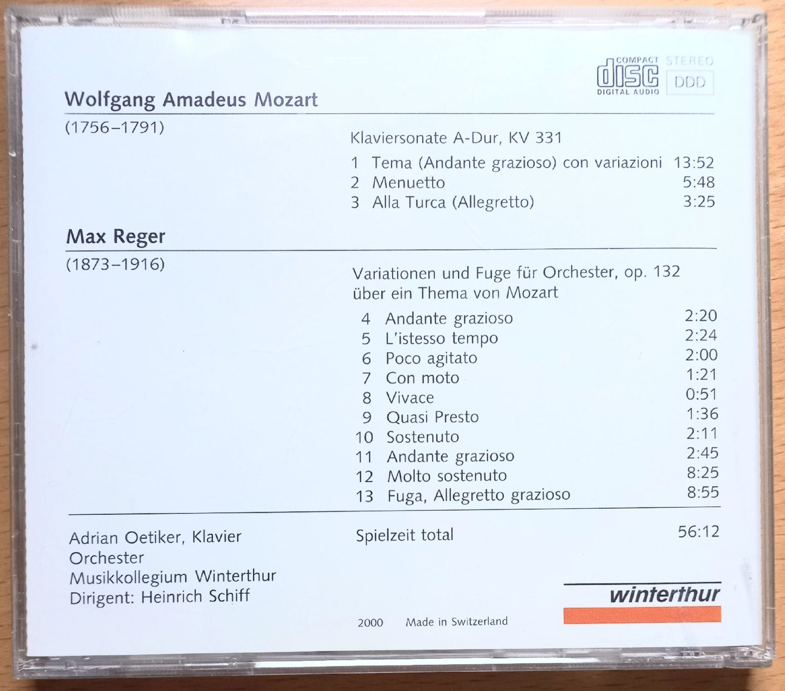 CD: CD - Mozart/Reger- Musikkollegium Winterthur – Usato da Niederuzwil venduto da lubimaja 2