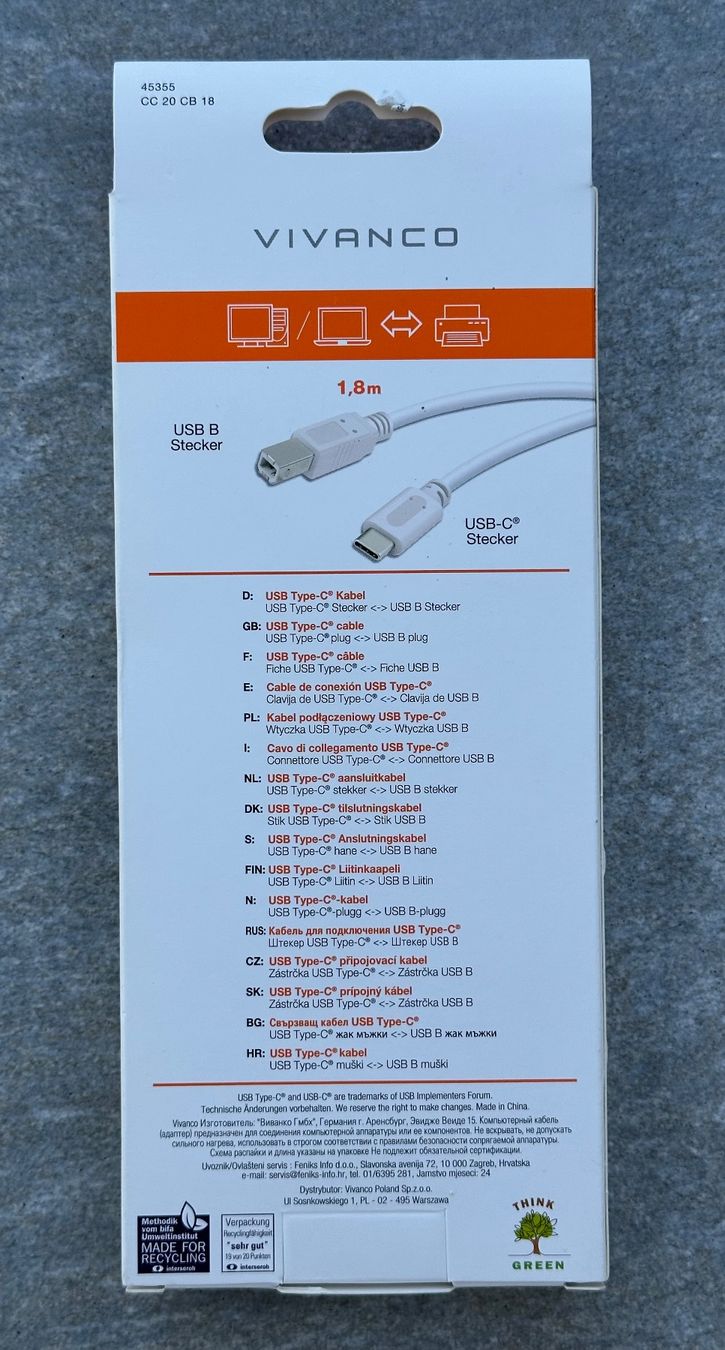 Unità & Adattatore: USB-C Stecker zu USB-B Stecker Kabel – Nuovo e nell'imballaggio originale da Obstalden venduto da Porco13 1